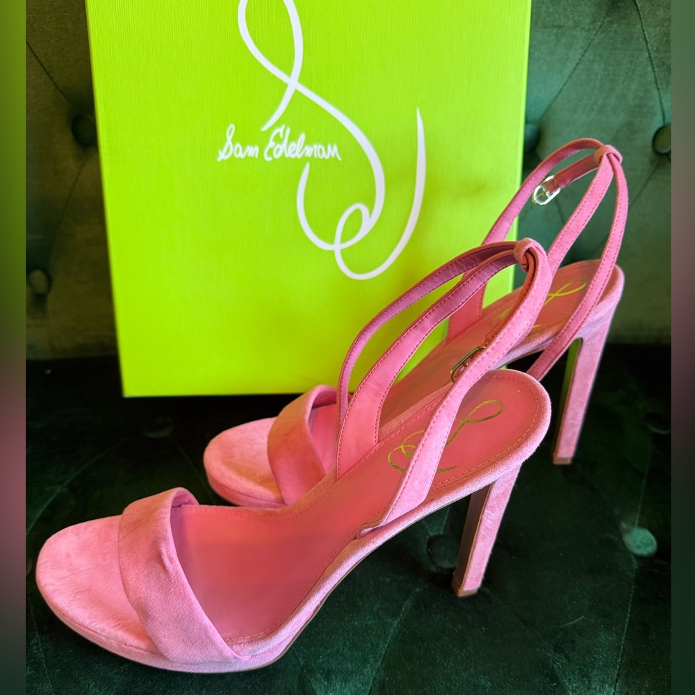 Sam Edelman - Jade - Pink Suede Strappy Stiletto Platform Sandals Size 9.5 NIB